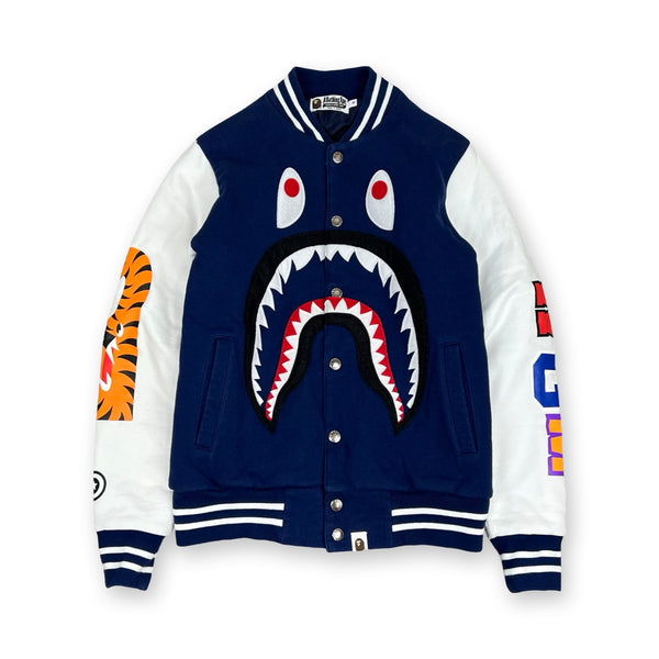 BAPE Shark Varsity Jacket in navy blue