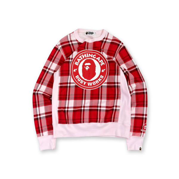 BAPE Check Gift Busy Works Sweatshirt in pink and red
