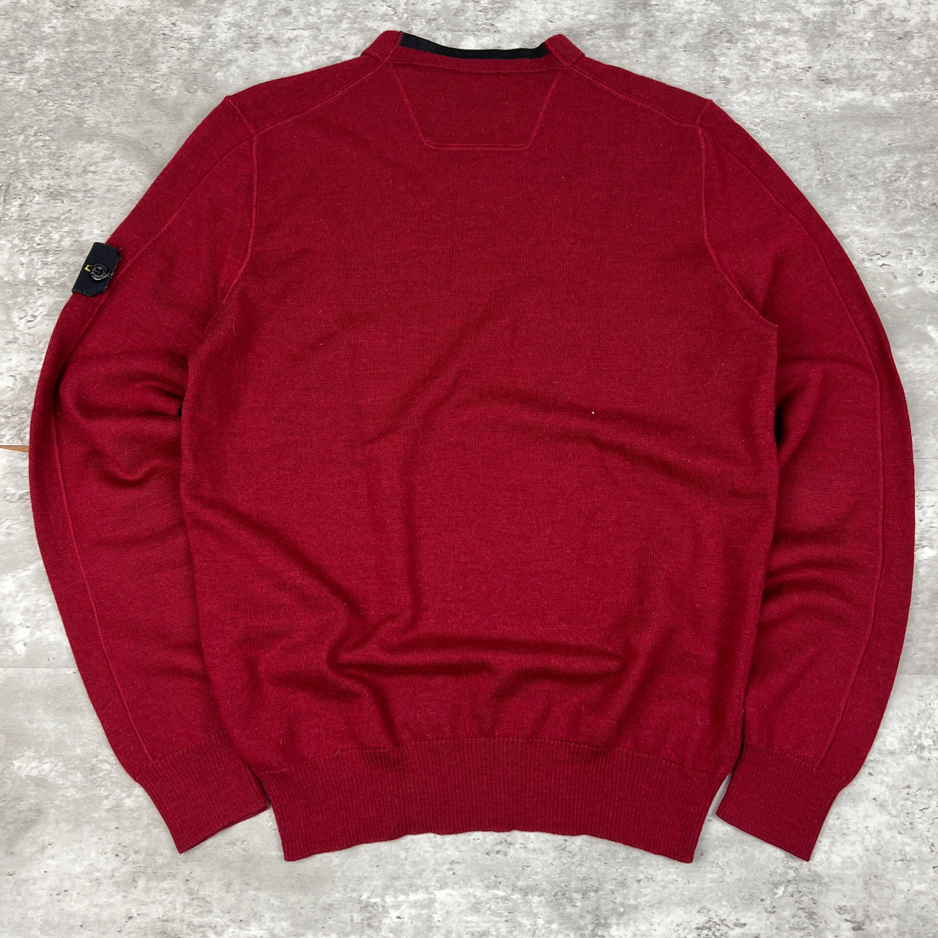 Stone Island AW15 V-Neck Knit Jumper - Red