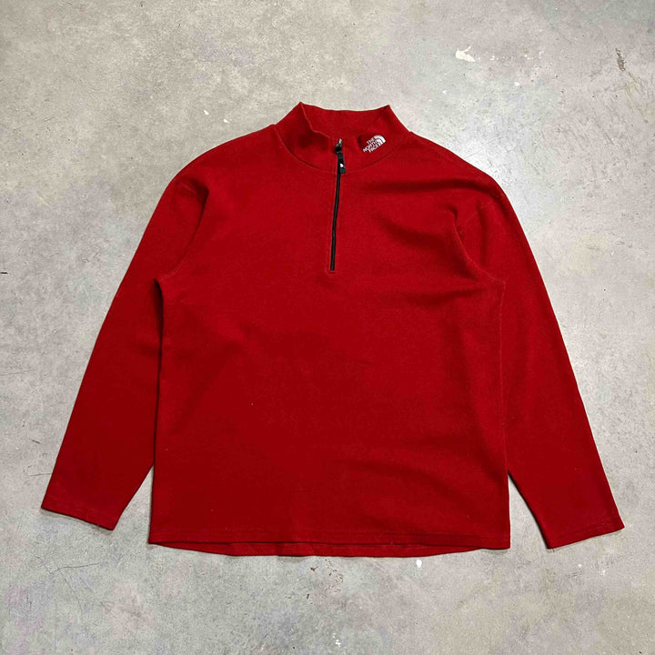 Vintage The North Face sweatshirt in red with 1/2 zip closure. Size on tag: Large  Measurements:  Pit to Pit: 23 inches  Length: 28 inches
