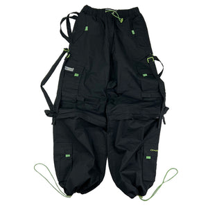Super cute Deadstock Vintage Criminal Damage parachute cargo trousers in black with Criminal Damage embroidered logo. Cord to waist. Plenty of pockets to sides and back. Lattice carnaby style. Adjustable cord to hem. Due to age you may need to tie the pull cord to keep in place Material: Polyester/Cotton Condition: Brand new with tags