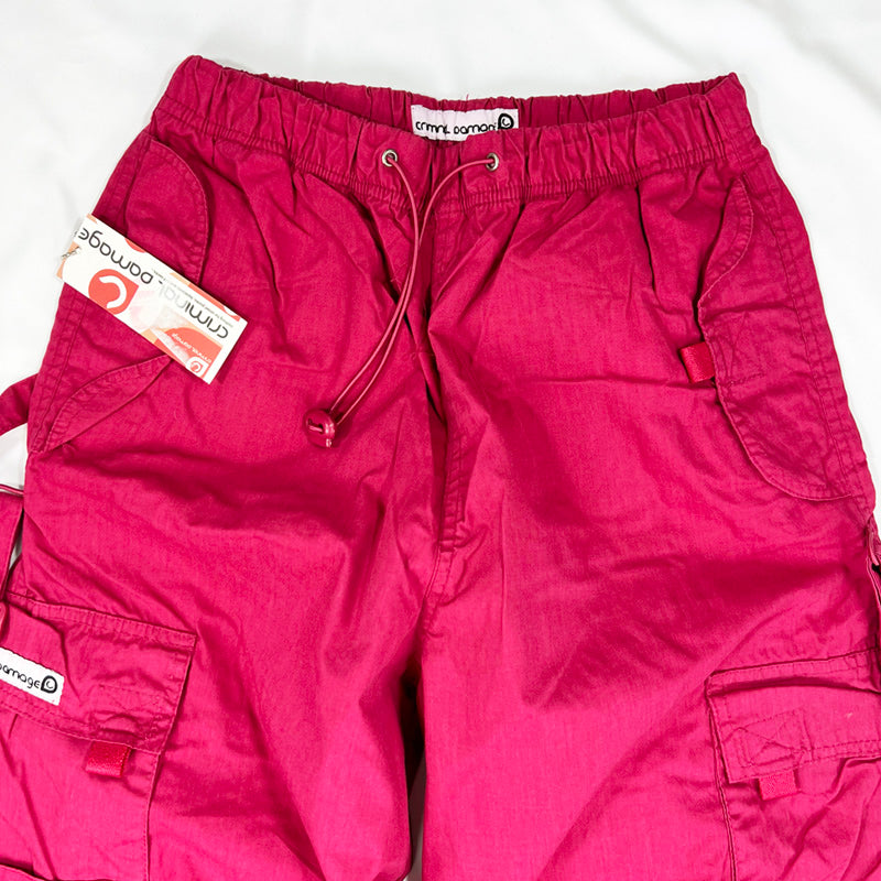 Vintage Criminal Damage Parachute Cargo Trousers in Hot Pink