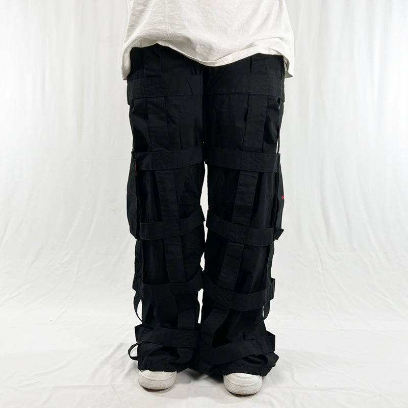 Vintage Criminal Damage Lattice Cargo Trousers in Black