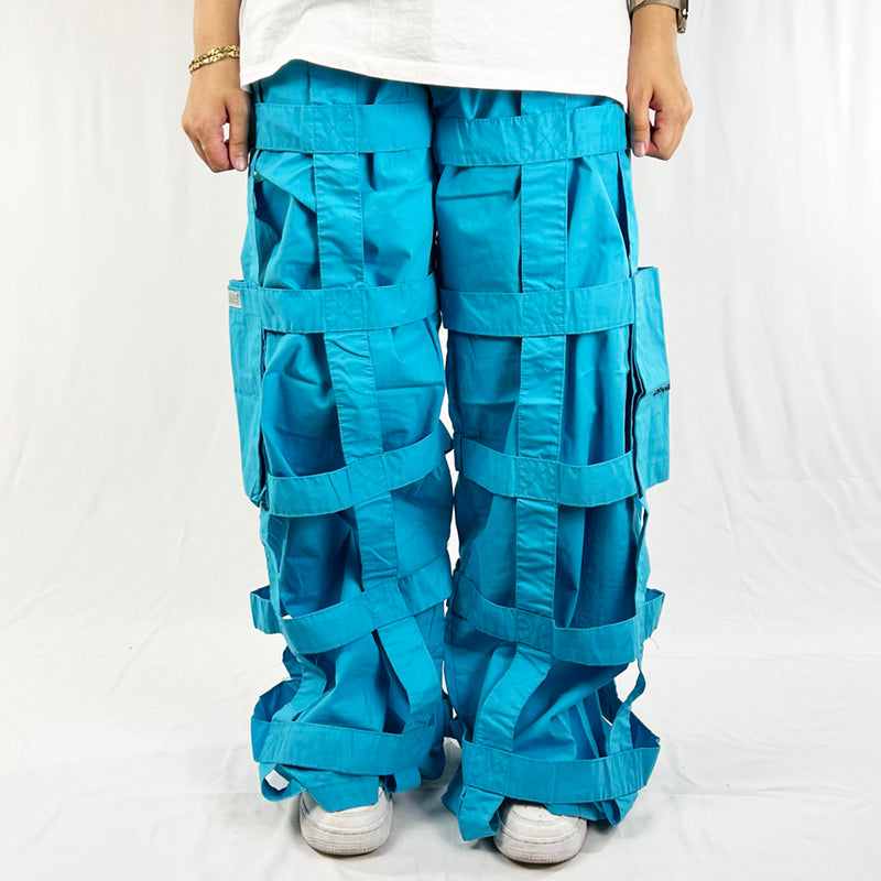 Vintage Criminal Damage Lattice Cargo Trousers in Blue