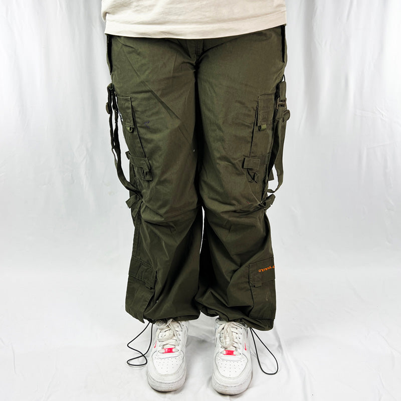 Vintage Criminal Damage Parachute Cargo Trousers in Khaki