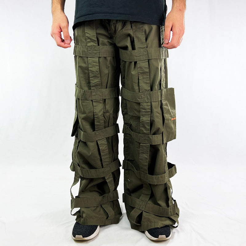 Vintage Criminal Damage Lattice Cargo Trousers in Khaki