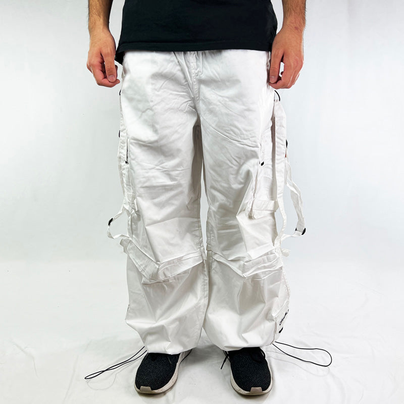 Vintage Criminal Damage Parachute Cargo Trousers in White