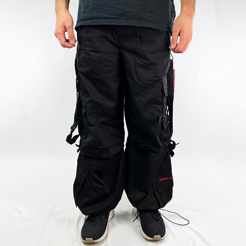 Vintage Criminal Damage Parachute Cargo Trousers in Black