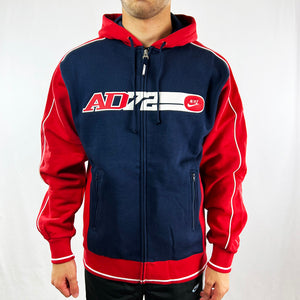 Y2K Deadstock Vintage Nike Athletic Department hoodie in Navy with red sleeves. Nike logo to chest with the AD72 spellout to represent Nike Athletic Department 1972. Zip pockets to front. Hood with adjustable drawstrings. Full zip closure. Comfortable and cosy. - Materials: 80% Cotton - 20% Polyester - Colour: Navy/Red Brand New with Tags
