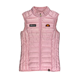 Women's Deadstock ellesse Baria gilet puffer jacket in light pink. Embroidered ellesse branding. Zip pockets to front on both sides. Elastic waist. Chin guard to full zip closure. - Material: 100% Polyester - Colour: Baby Pink Brand New with Tags
