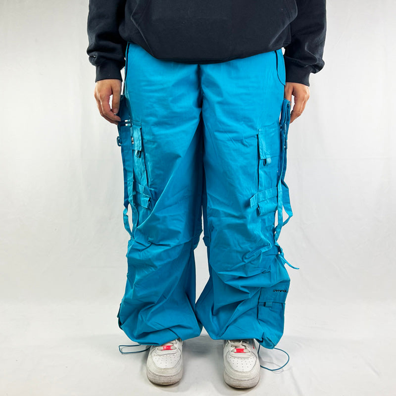 Vintage Criminal Damage Parachute Cargo Trousers in Blue