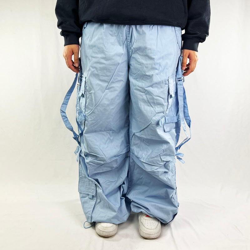 Vintage Criminal Damage Parachute Cargo Trousers in Light Blue