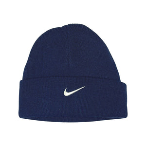 Y2K Infants Deadstock Vintage Nike Swoosh beanie hat in navy blue with embroidered Nike Swoosh to centre. Colour: Navy Blue Brand New with Tags - Size on Tag: Infant Unisex