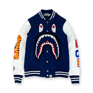 BAPE Shark Varsity Jacket in navy blue