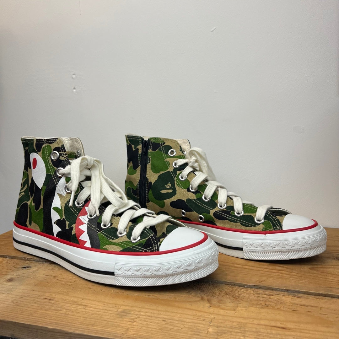 BAPE x Converse Shark Trainers in green camo
