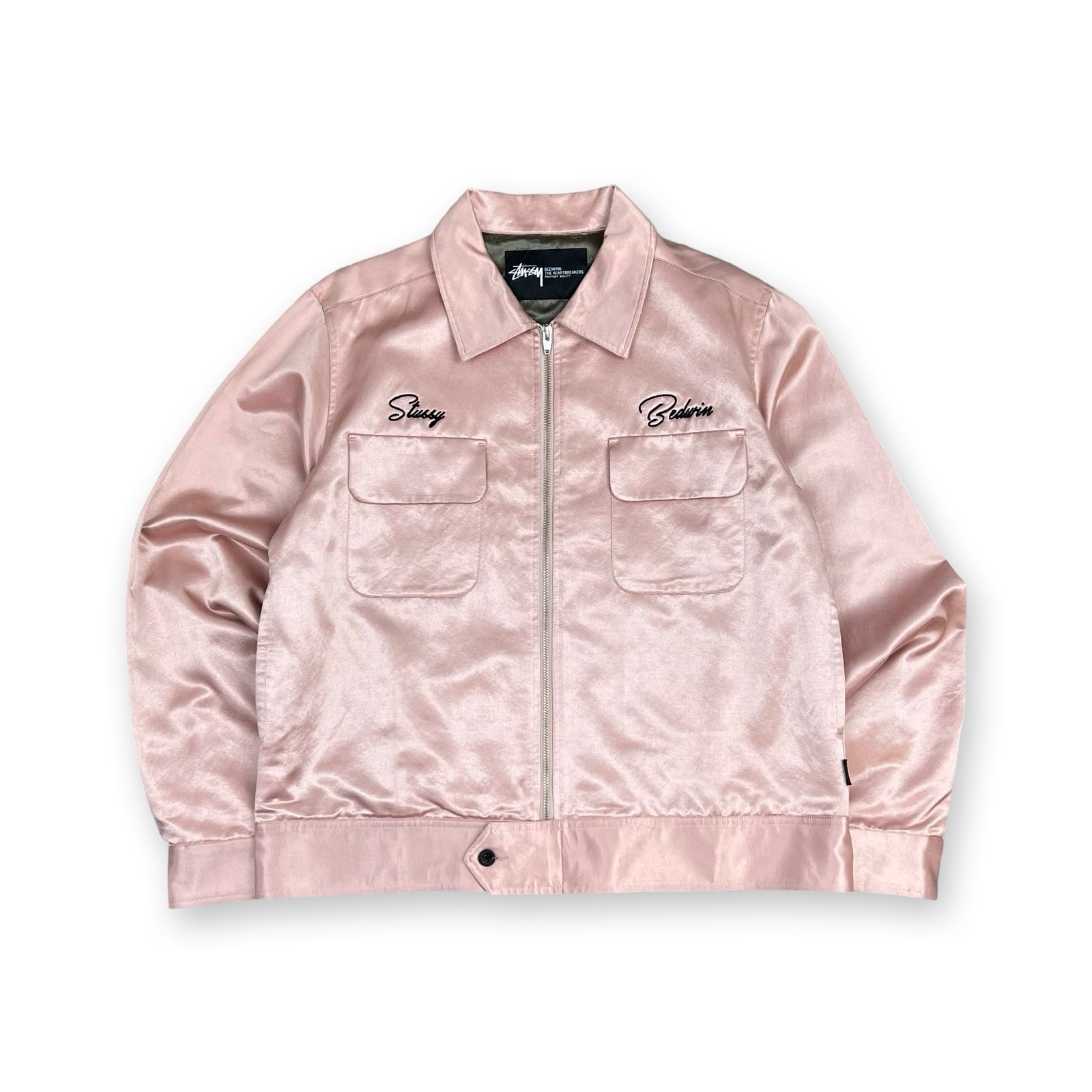 Stussy Bedwin Satin Garage Jacket in pink