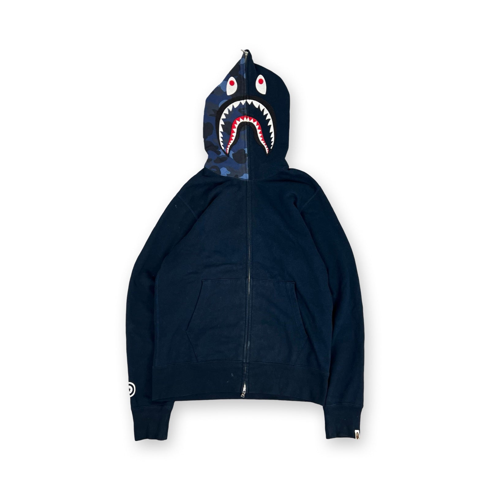 BAPE Split 1st Camo Shark Hoodie in navy blue