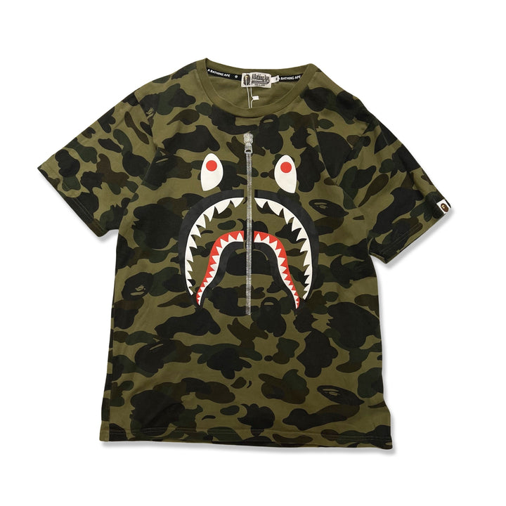 BAPE Shark T-shirt in khaki green camo