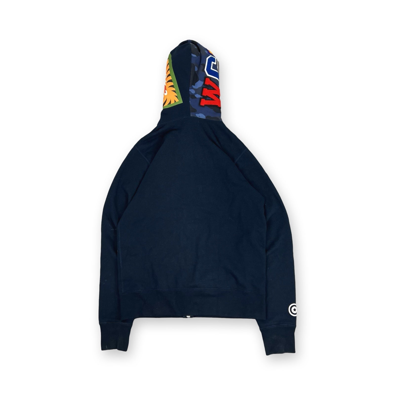 BAPE Split 1st Camo Shark Hoodie in navy blue