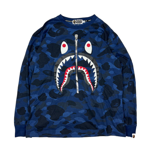 BAPE shark long sleeve t-shirt in blue camo