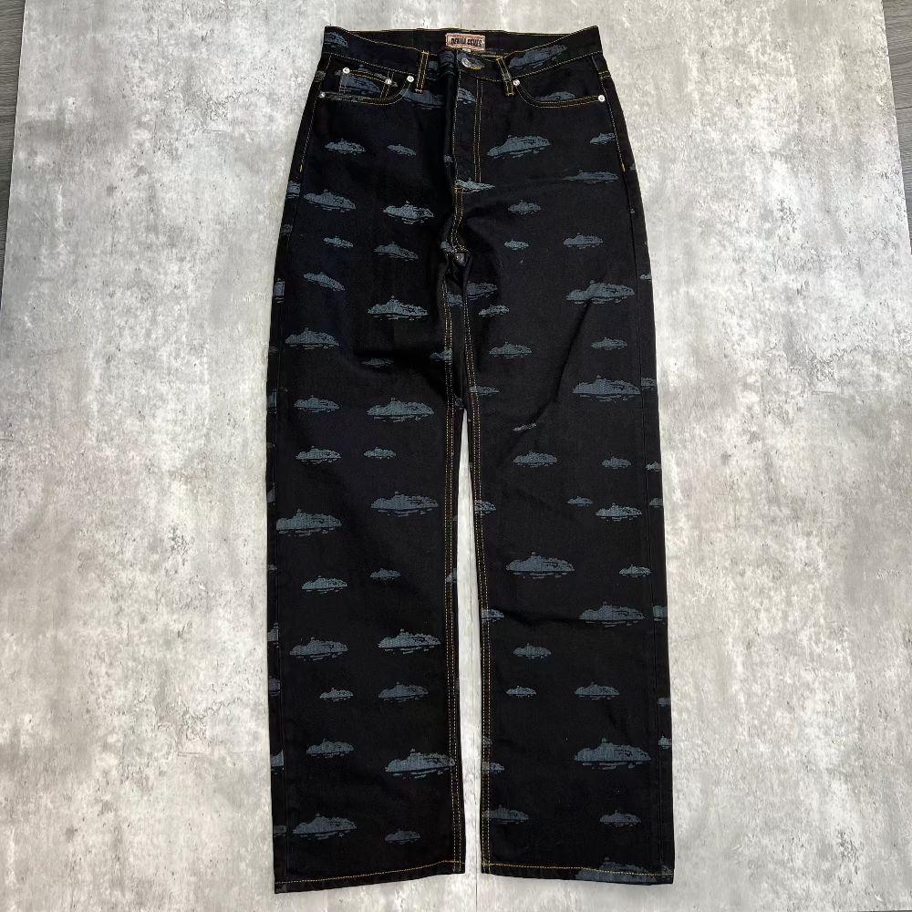 Corteiz Alcatraz Pattern Denim Jeans in black