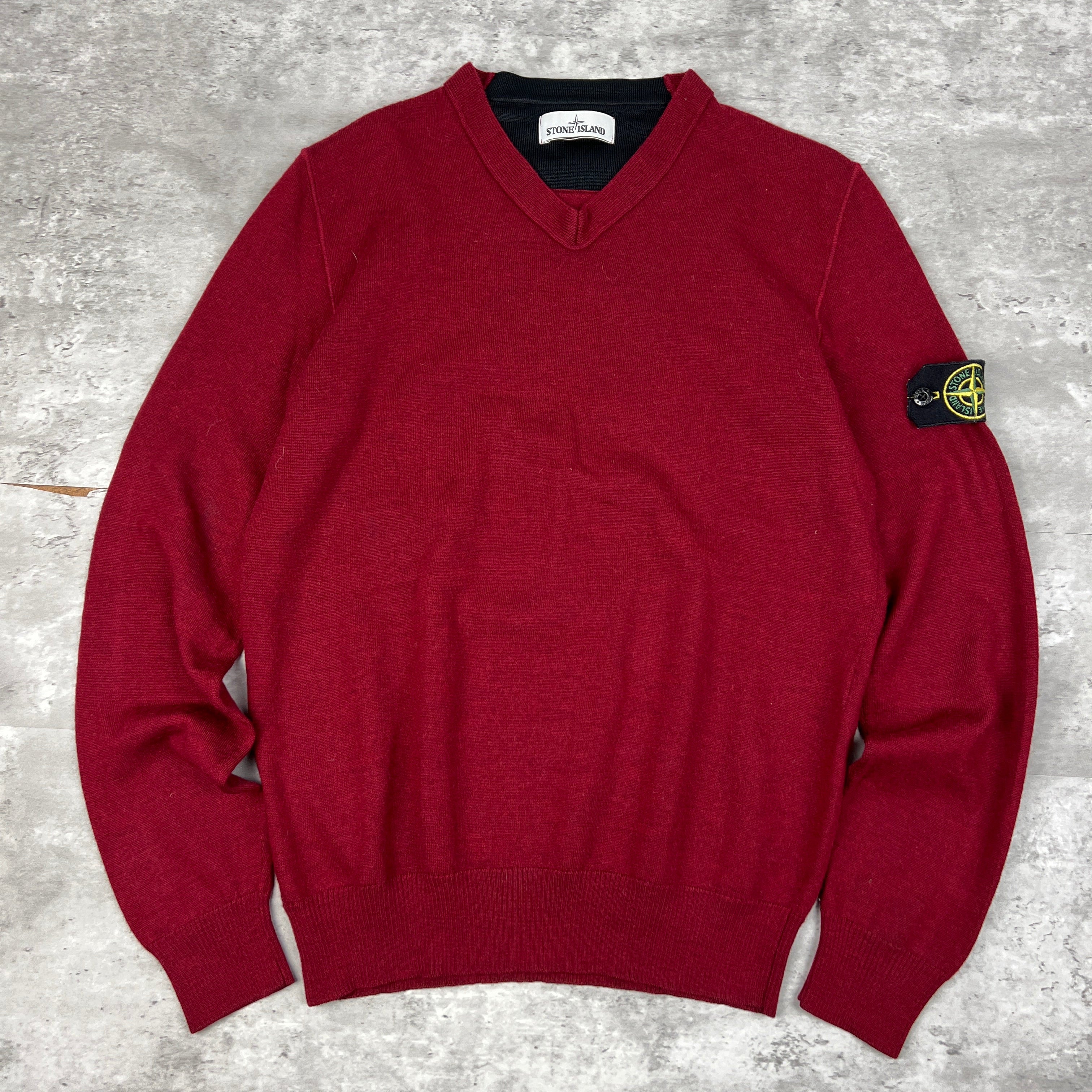 Stone Island AW15 V-Neck Knit Jumper - Red