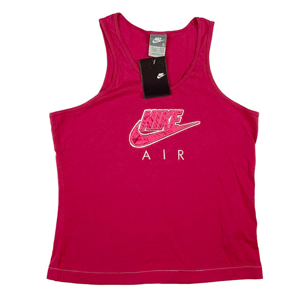 2006 Women's Deadstock Vintage Nike Air Cami Top in pink with Nike Air spellout to chest. Women's stylish vintage clothing, finest sportswear brands.