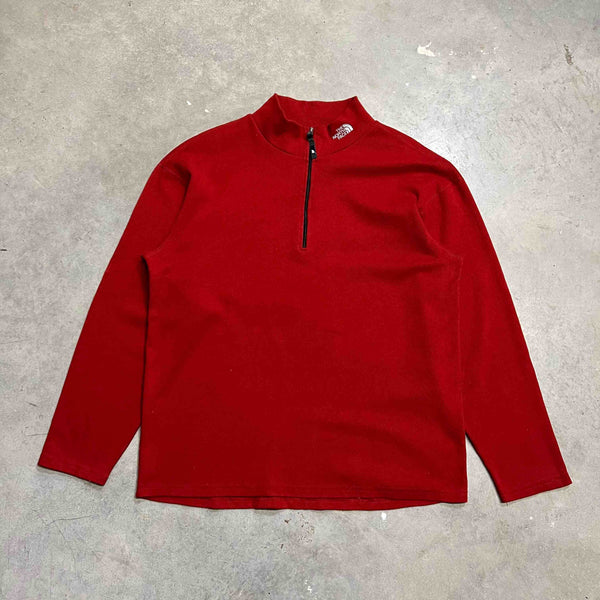Vintage The North Face sweatshirt in red with 1/2 zip closure. Size on tag: Large  Measurements:  Pit to Pit: 23 inches  Length: 28 inches
