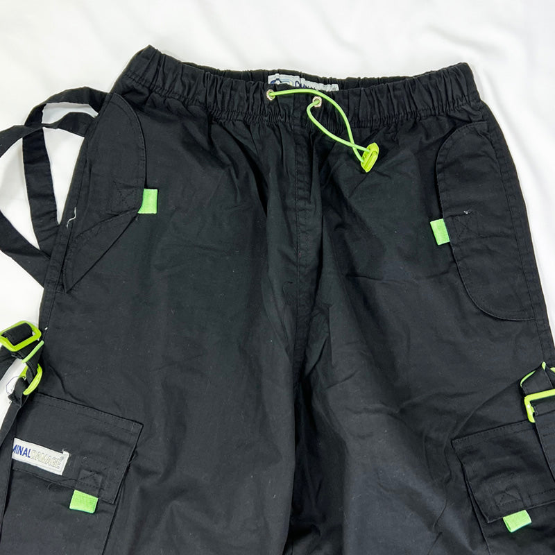 Vintage Criminal Damage Parachute Cargo Trousers in Black