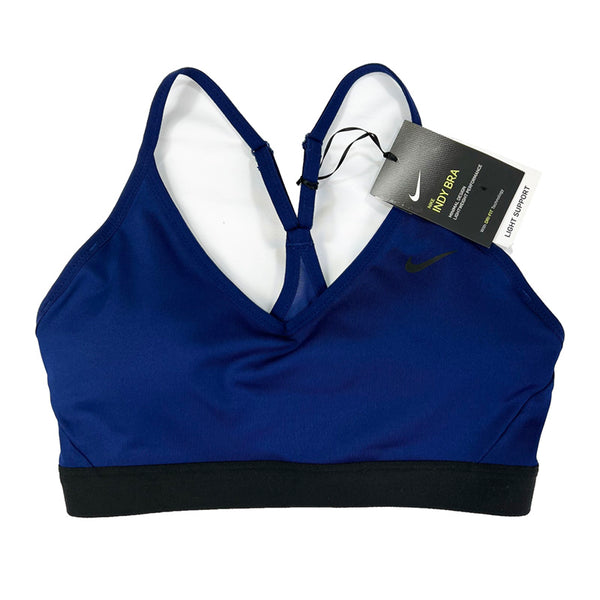 Women's Deadstock Vintage Nike Dri-Fit Indy sports bra in navy with Nike swoosh to chest. Dri-Fit technology. Light support. perfect for working out. Materials: Polyester/Elastane Colour: Navy Brand New with Tags _ Size on Tag: Medium Pit to Pit: 13 Inches