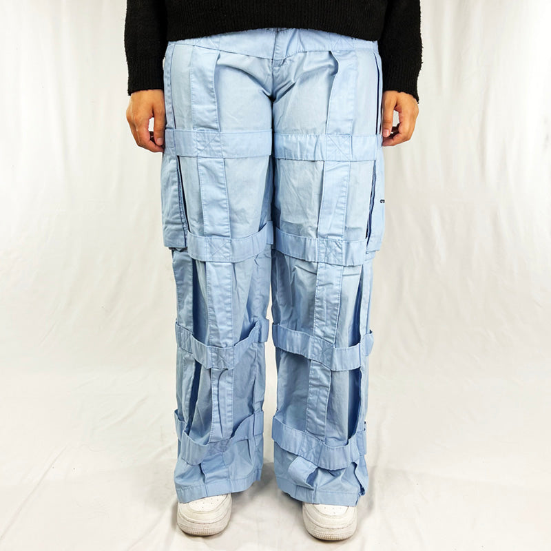 Vintage Criminal Damage Lattice Cargo Trousers in Baby Blue