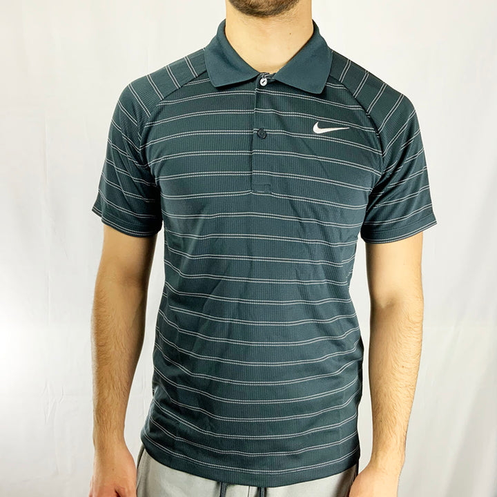 2008 NIKE FIT DRY COURT TENNIS POLO T-SHIRT DARK GREY AND WHITE