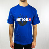 Y2K Deadstock Vintage Nike Just Do It t-shirt in blue. Spellout 'JUST DO IT' and Nike logo across chest with basketball image. Crew neck t-shirt. Material: 100% Organic Cotton Colour: Blue Brand New with Tags