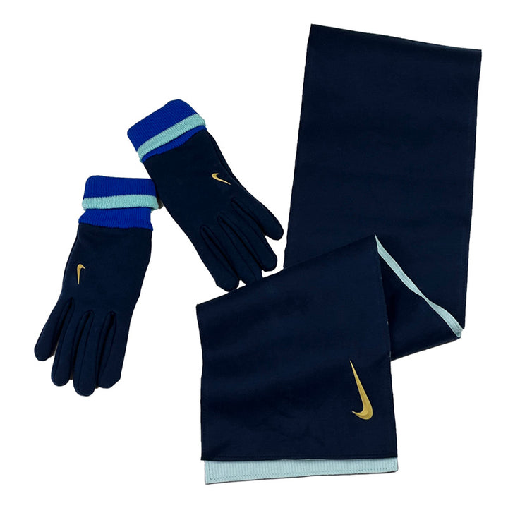 Y2K Womens Deadstock Vintage Nike gloves and scarf set in navy blue. Nike branding.  - Material: Cotton - Colour: Navy Blue Brand New with Tags - Size on Tag: One Size