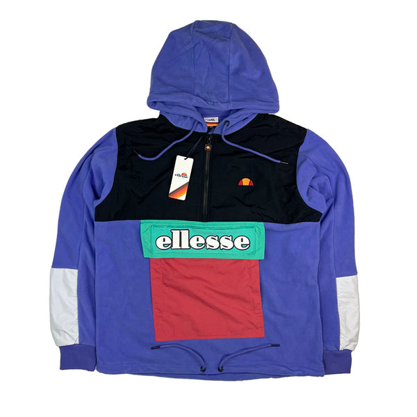 Women's Deadstock ellesse Courmayeur fleece jacket in multicolour. Ellesse branding and spellout. 1/2 zip closure. Zip pockets to front on both sides. Velcro closure to spellout pocket. Drawstring to waist. Hood with drawstrings. - Material: 100% Polyester - Colour: Multi Brand New with Tags - Size on Tag: Large Measurements: Pit to Pit: 23.5 Inches Length: 28 Inches