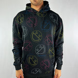 Ellesse x Smiley Ecstatio Oh hoodie in dark grey. Looks more like black. Smiley face print throughout hoodie. Kangaroo pocket to front. Hood with adjustable drawstrings. Comfortable and cosy. - Materials: 100% Polyester - Colour: Dark Grey Brand New with Tags