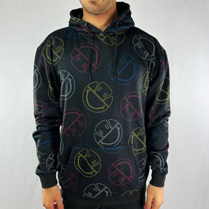 Ellesse x Smiley Ecstatio Oh hoodie in dark grey. Looks more like black. Smiley face print throughout hoodie. Kangaroo pocket to front. Hood with adjustable drawstrings. Comfortable and cosy. - Materials: 100% Polyester - Colour: Dark Grey Brand New with Tags