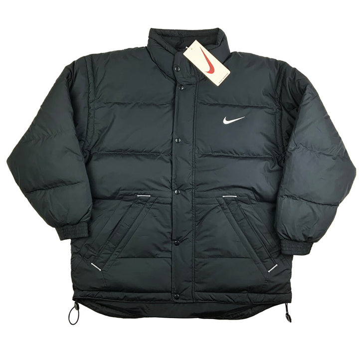 90s Deadstock Vintage Nike Swoosh Puffer Jacket in Black