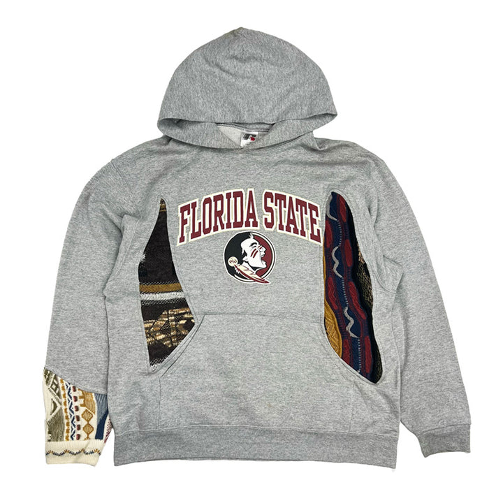Vintage reworked Florida State Seminoles x COOGI Hoodie with spellout logo across chest. - Colour: Grey Condition: Good  minor marks as shown in images. Missing drawstrings for hood. - Size on Tag: Large Measurements: Pit to Pit: 23 Inches Length: 27 Inches