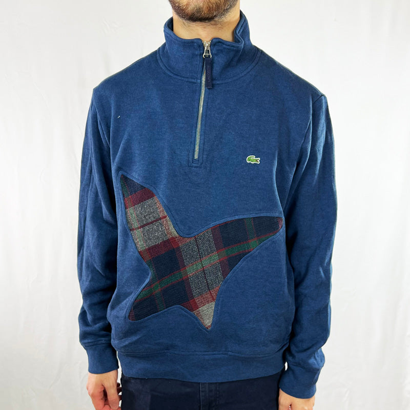 Vintage reworked Lacoste x COOGI 1/2 Zip Sweatshirt in navy blue with logo to chest. - Colour: Navy Blue Condition: Good  - Size on Tag: XXL (recommended size large) Measurements: Pit to Pit: 24 Inches Length: 25 Inches