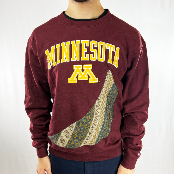 Reworked vintage Minnesota sweatshirt in burgundy reworked with coogi Condition: Good   Size on Tag: Medium Measurements: Pit to Pit: 21.5 Inches Length: 26.5 Inches