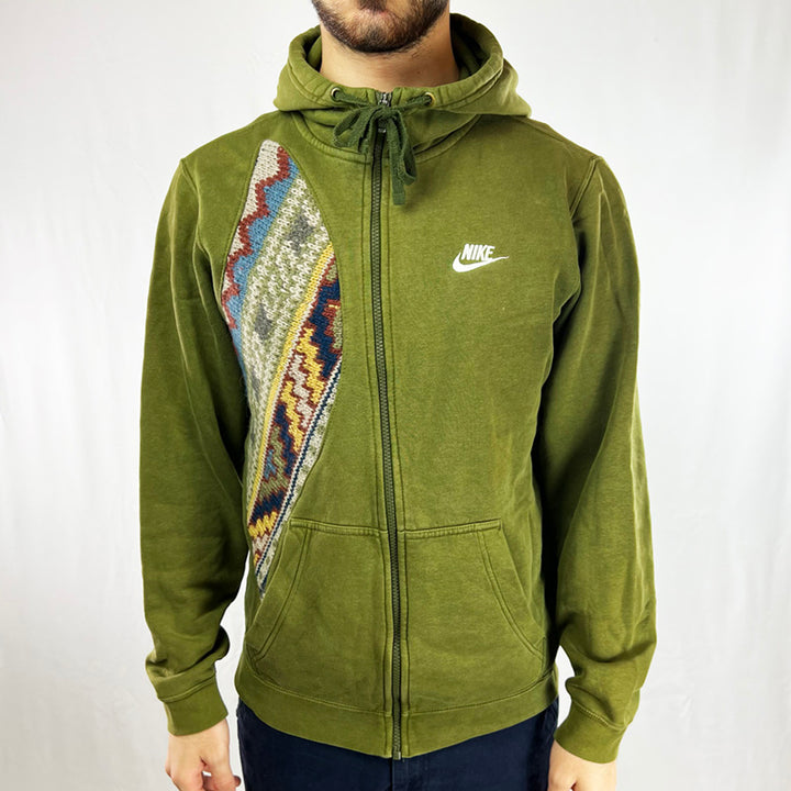 Reworked vintage Nike full zip hoodie in green reworked with coogi  Condition: Good  Size on Tag: Small Measurements: Pit to Pit: 21.5 Inches Length: 26 Inches