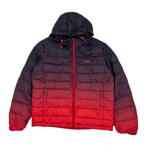 Y2K Vintage Fila puffer jacket in faded red and black. Fila branding to chest. Pockets to front. Zip closure to jacket. Lightweight. Down filled. Adjustable cord to hood. Removeable hood. - Colour: Black & Red Condition: Very Good - Size on Tag: Medium Measurements: Pit to Pit: 22.5 Inches Length: 25 Inches